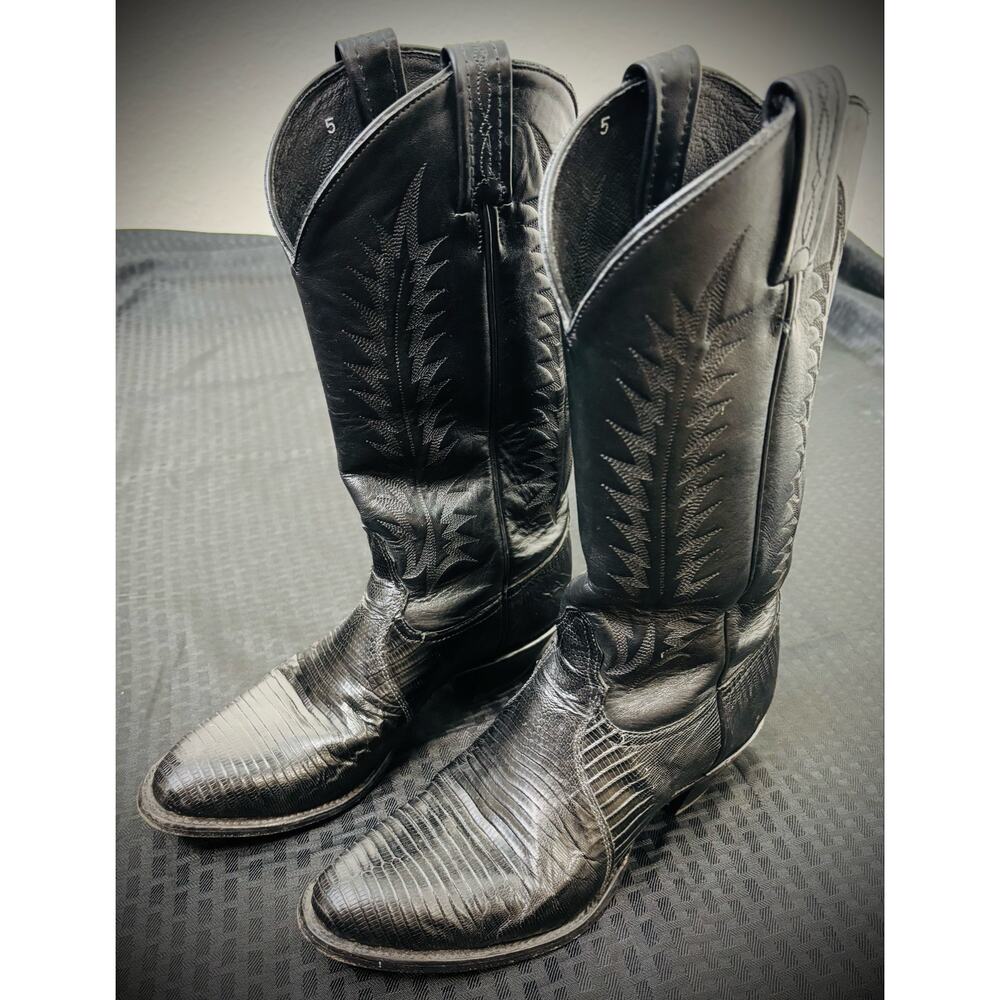 Tony Lama Style 1232, Women's Black Teju Lizard Western Cowboy Boots Size 7M